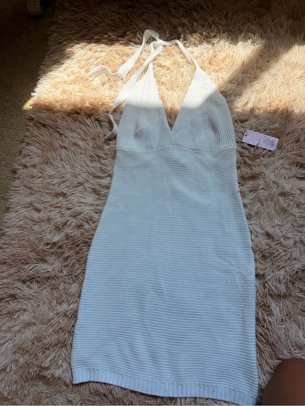 White Crochet Knit Halter Midi Dress Open Back